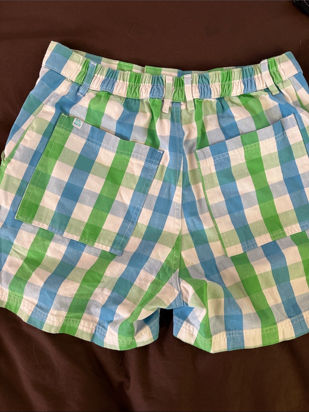 Big Bud Press Green Blue White Plaid Women's Shorts - Picture 3 of 3